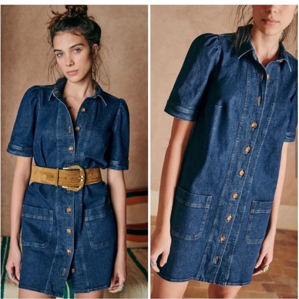 SEZANE  Almette Denim Shirtdress in Dark Blue Indigo